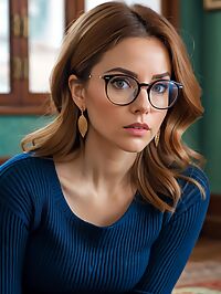 The womans bright hazel eyes widen in surprise as she approaches the store display window